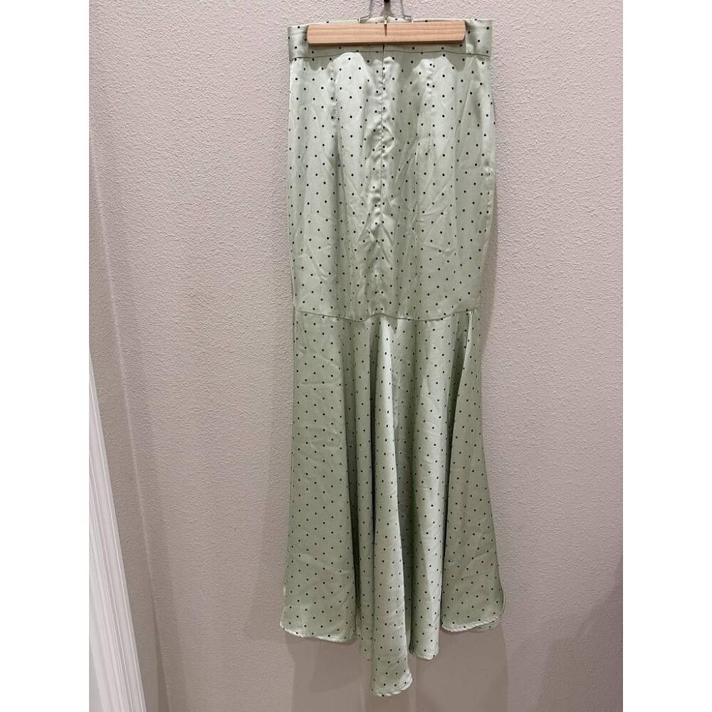 Vita Grace Martina Polka Dot Cascade Skirt Matcha Green Satin Asymmetric S - Picture 3 of 10
